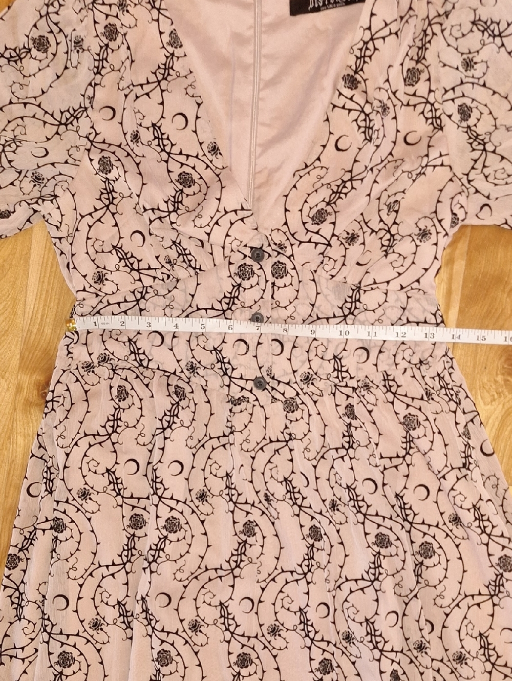 Disturbia Rosethorn Corset Midi Dress Dusty Pink Black Velvet Goth Floral Moon 2 - Picture 12 of 15